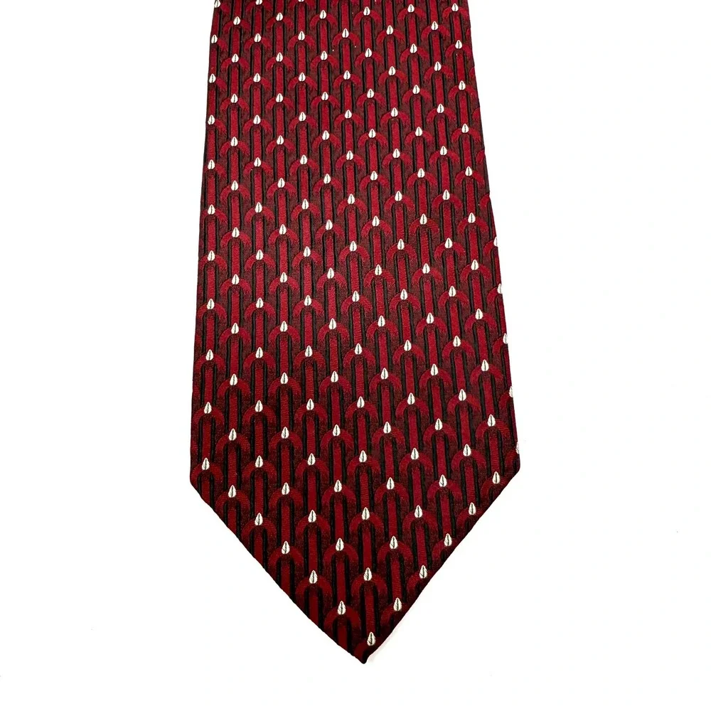 John W Nordstrom Signature Silk Tie‎ Burgundy Geometric Pattern Hand Sewn Wide